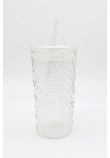 Squama 650 Ml Cam Kapaklı Borosilikat Kahve Bardağı Pipetli Soğuk & Sıcak İçecek Bardağı Şeffaf