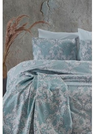 Cotton Life Çift Kişilik Nevresim Takımı Marbell Mavi Desenli