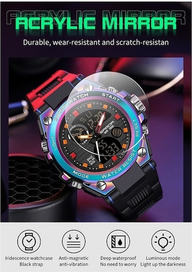 Besthome1 Sanda Çift Dijital Ekran Spor Saat Erkekler Kuvars 739 Senfoni Mavisi Çalar Kronometre Kronograf İzle Çok Renkli Spor Çok Renkli