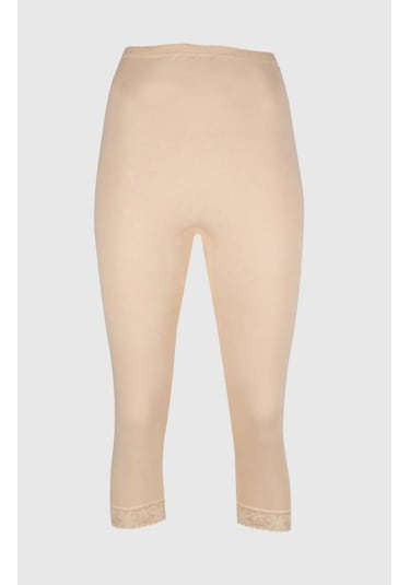 Ceylanoğlu 237 Kadın Ribana Dantelli Dizaltı Tayt 12 Adet Ten
