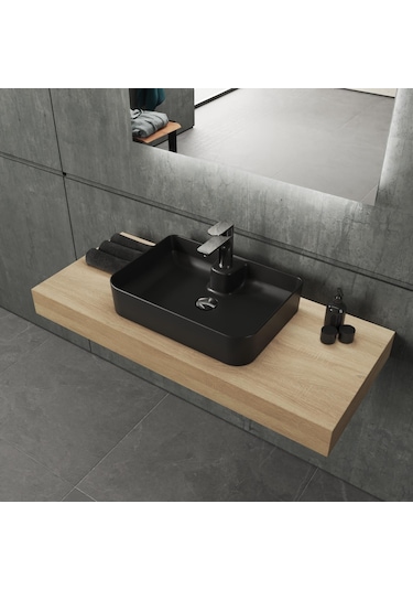 Aqua Bagno Mestola Delikli Tezgah Üstü Lavabo Batarya Mat Siyah 50 x 35 CM