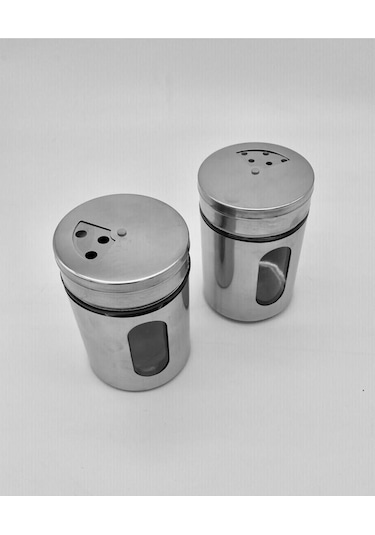 2 Adet Baharatlık Tuzluk Karabiberlik 3 Ayarlı Başlık, Cam Paslan