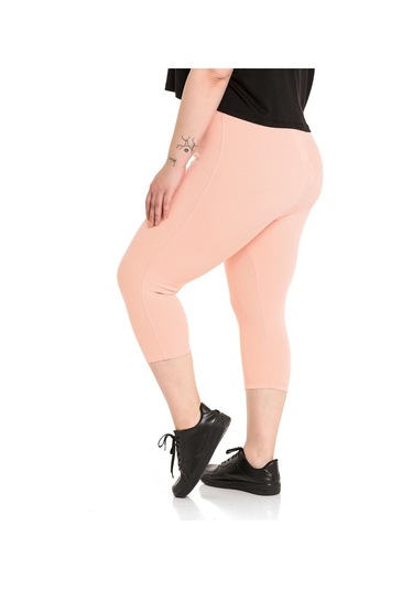 Büyük Beden Fitilli Karyoka Dikişli Diz Altı Somon Tayt