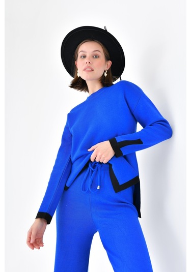 Ftz Women Kadın Çizgi Detaylı İkili Takım Saks Mavi 20631-saks Mavi Saks Mavi