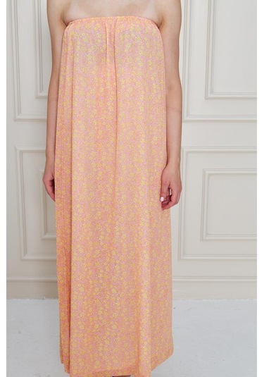 Kadın Straplez Astarlı Şifon Midi Yazlık Elbise 3753374 Pembe