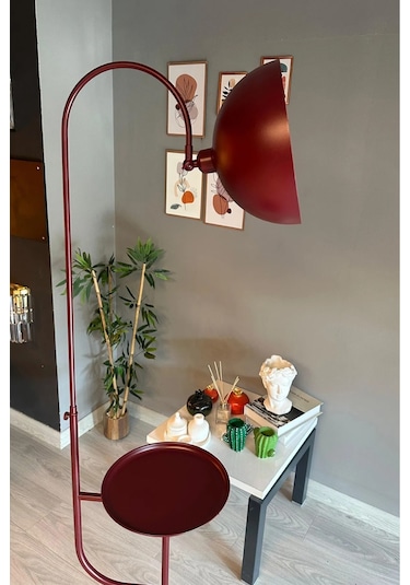 Dimmerli Işığı Ayarlanabilen Işığı Artırılıp Azaltılabilen Vişne Hareketli Başlık Metal Lambader Bordo