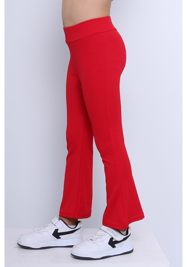 Kız Çocuk Tayt İspanyol Paça Düz Renk D17 Kırmızı