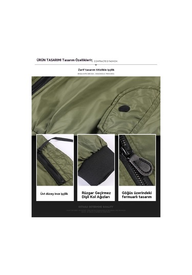 Kapüşonsuz Erkek Slim Fit Fermuarlı Ceket Yeşil