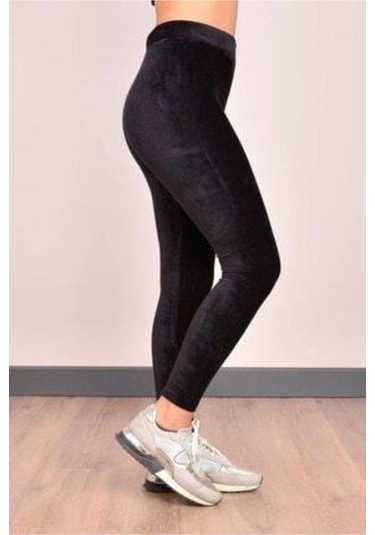 Kadın Gri Yüksek Bel Kadife Tayt Pantolon Füme