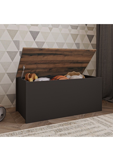 Florya Çok Amaçlı Oyuncak Ve Depolama Sandığı - Antrasit Ve Beyaz - 90 Cm - Antrasit