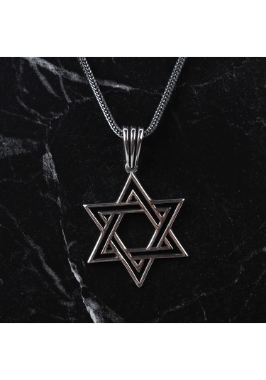 Glorria Gümüş Erkek Davut Yıldızı Kolye Siyah
