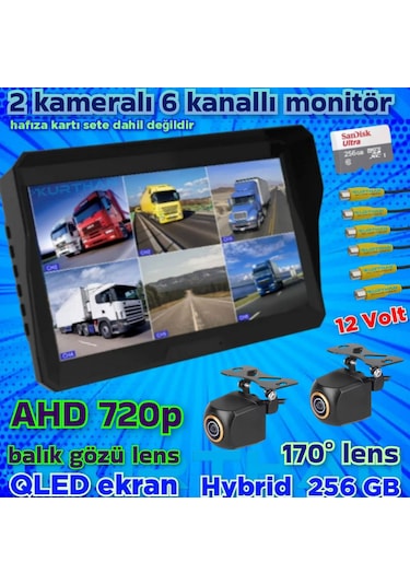 2 Adet 170 Derece Balık Gözü Kamera 10 İnç 6 Kanallı Qled Ekran