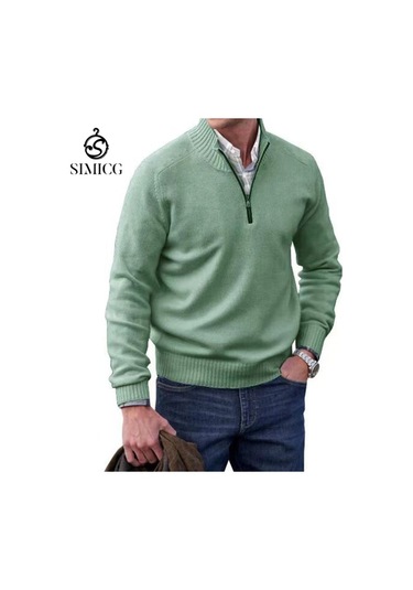 Yeni Moda Basit Çok Yönlü Sıcak Erkek Kazağı Yeşil