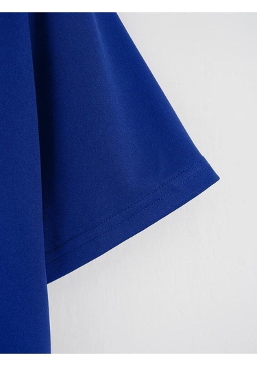 Kadın Oversize Bisiklet Yaka Düz Crop T-shirt - Saks Mavisi