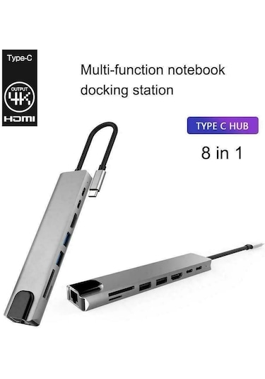 Type-c 8in1 Çevirici Adaptör 4k Hdmi + 2port Usb 3.0