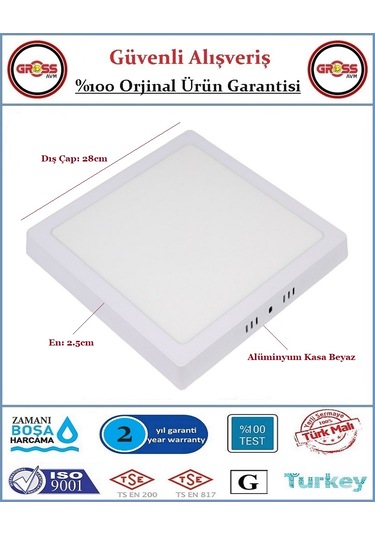 Zmr Sıva Üstü Kare Led Armatür - 24 Watt - 2050 Lümen - Beyaz