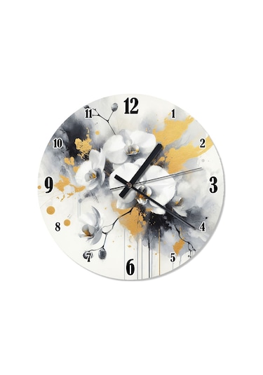 Beyaz Orkideler Dekoratif Duvar Saati Çok Renkli
