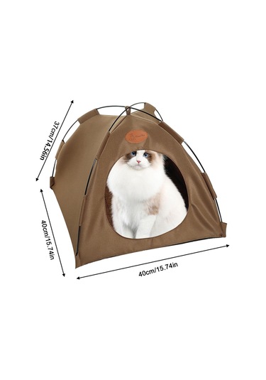 Geeroyoo Taşınabilir Katlanır Kedi Çadırı - Kahverengi Yastıklı Evcil Hayvan Evi, Açık Hava Ve İç Mekan Kullanımı