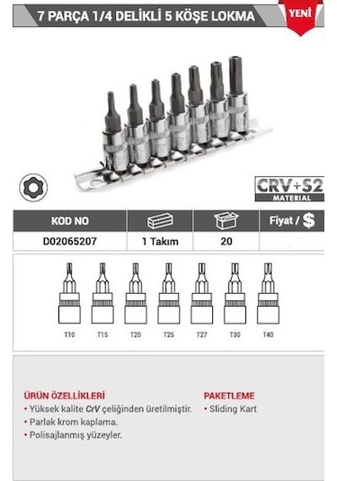 Dht 7 Parça 1/4 Delikli Torx Bits Lokma Set D02065207