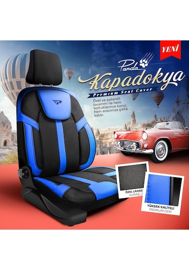 Panda Kapadokya Serisi Jakar Kumaş Oto Koltuk Kılıfı Tam Set Siyah - Mavi