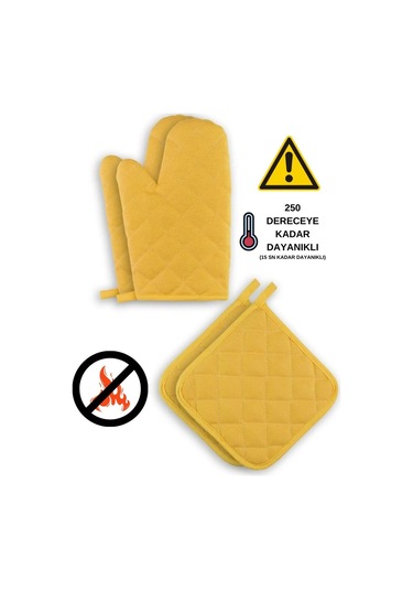 Yanmaz Ve Isıya Dayanıklı Fırın Eldiveni Ve Tutacak 2 Eldiven, 2 Tutacak Sarı