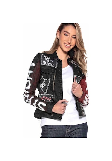 Wj172 Kadın Back To Black Baskılı Kot Ceket Black