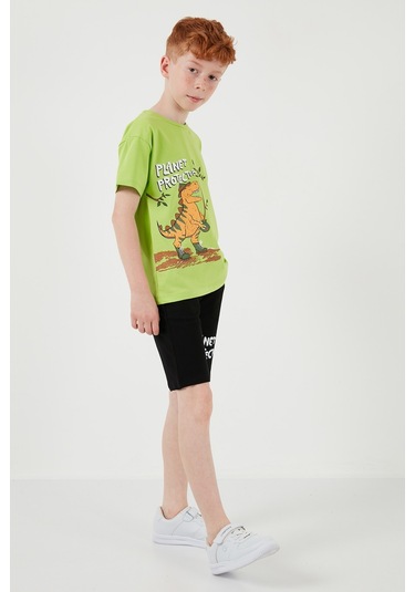 Lela Pamuklu Regular Fit Bisiklet Yaka Şortlu Alt-Üst Erkek Çocuk Takım 6212009 Fistik