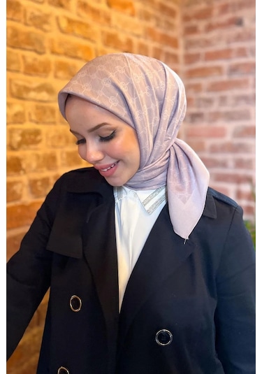 Aker 90 X 90 Elegance Monogram Pamuk - Polyester Eşarp - 1090500-991 - Gül Kurusu