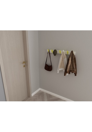 Hepsi3boyutlu Modern Duvar & Kapı Kanca Askılık - 7 Adet Sarı Kanca Askılık - Model No : 5 Sarı