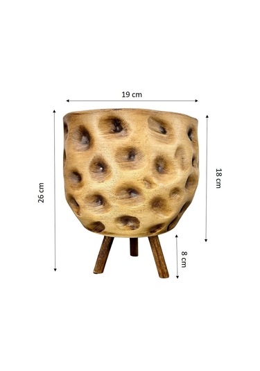 Bitki Tasarımı Ev Dekorasyon Aksesuar Naturel Desenli Toprak Saksı Saksılık Salon Çiçeklik 3 Ayaklı 19 Cm