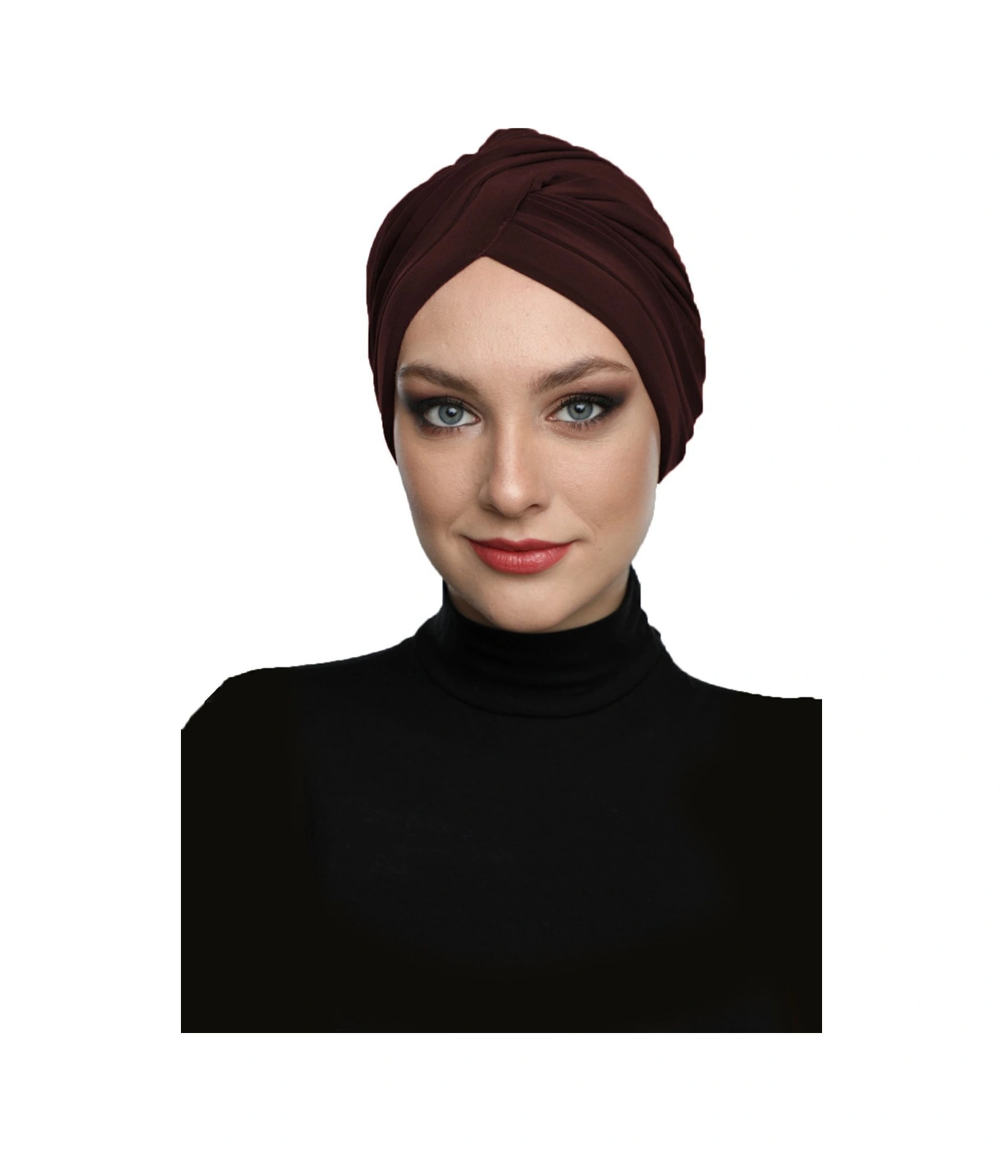 Çapraz W Nervürlü Ensesi Bantlı Kahve Hazır Türban Tesettür Havuz Bonesi Kahve