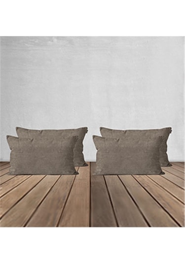 4'lü Kadife Dokulu Kırlent Kılıfı Vizon-1897 - Vizon