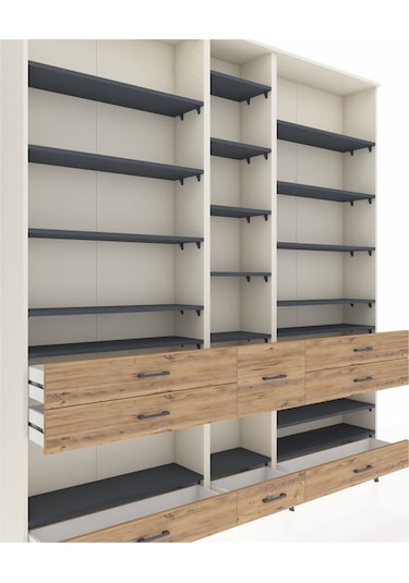 Arges Dolap 19 Raflı 8 Çekmeceli 220x30x243 Aytaşı-antrasit/çam Antrasıt/atlas Çam