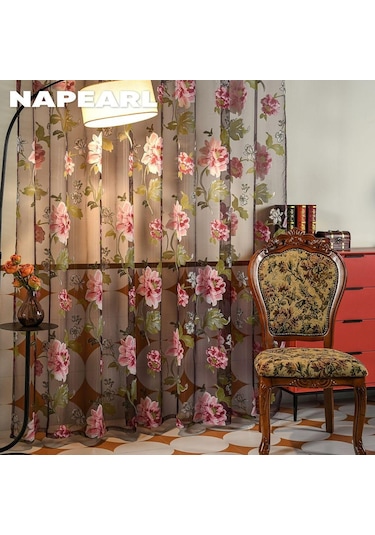 Mor 1pc Modern Mor Çiçek Mutfak Moda Sırf Pencere Perde Çiçek Tül Kapı Perdesi Napearl