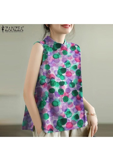 Zanzea Kadın Günlük O-boyun Baskılı Kolsuz Atlet Sarı