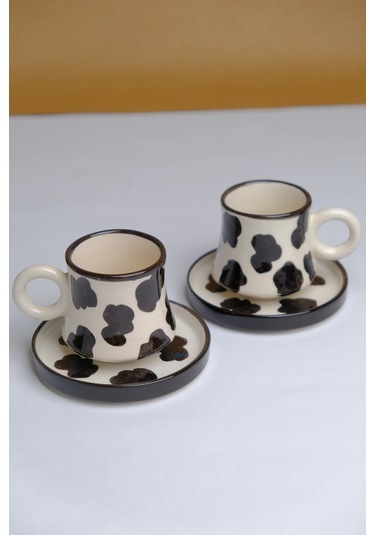 2 Li Takım El Yapımı Inekli Kazan Seramik Kahve Fincanı, Kahve Fincanı,hand Made Beyaz