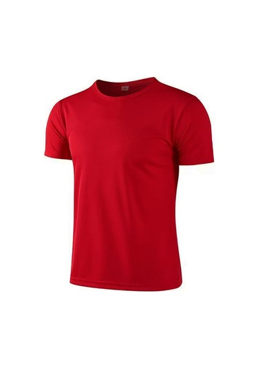 Kırmızı Spor Fitness T-shirt Erkek Yaz Örgü Serin Koşu Hafif Çabuk Kuruyan Kısa Kollu L-3xl