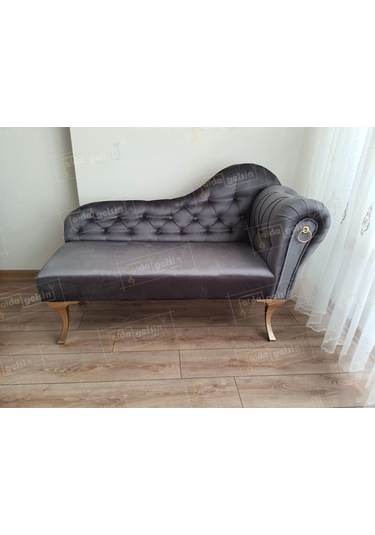 Ters Kol Dekoratif Bihter Koltuk Josefin Puf 110 Cm Gold Ayak Beyaz