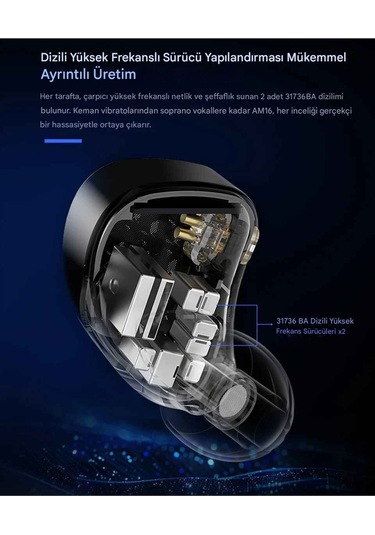 Kz Am16 16 Sürücü Profesyonel Hi-fi Iem Kulak İçi Kulaklık Bass Versiyon Am16