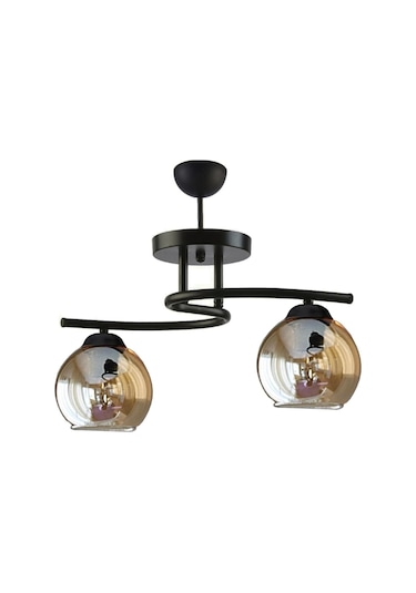 Fuji Modern Dekoratif Salon - Mutfak - Yatak Odası Siyah Renk Bal Camlı 2 Li Avize Diğer