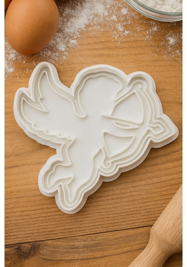 Melek Temalı Kurabiye Kalıbı - Ok Atan Melek Şekilli Kurabiye Fondan Hamur Kalıbı Beyaz