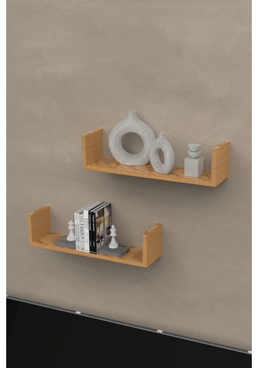 Ahşap Dekoratif Duvar Rafı İkili