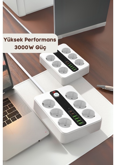 Pro P11 6x Priz 3000w Termal Akım Korumalı 4x Usb 2x Type-c Girişli Çoklu Priz 0.2 M