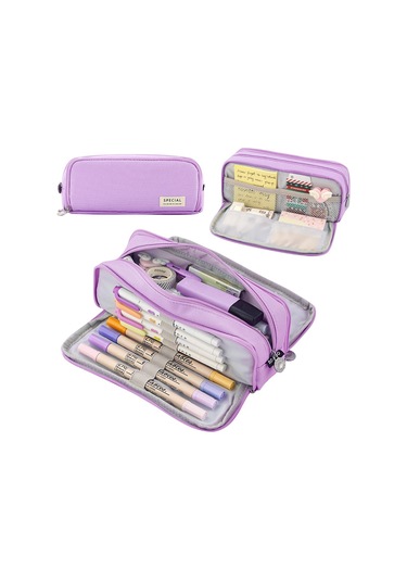 Geniş Kapasiteli Okul Kalem Kutusu, Çok Bölmeli Kalemlik, Öğrenci Ve Ofis Kırtasiye Malzemeleri İçin Pratik Kalem Kılıfı Mor