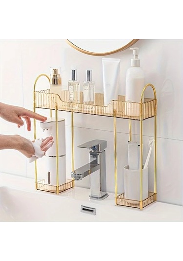 Willowhaven Çok Amaçlı Amber Banyo Organizer - 2 Katlı Kozmetik Ve Tuvalet Rafı Kehribar