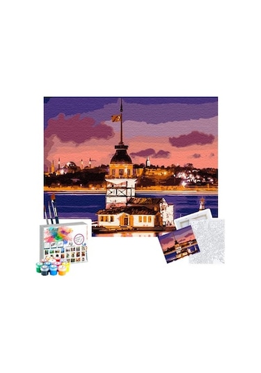 Sayılarla Boyama Seti 40 X 50 Cm Tuval Şasesine Gerili Kız Kules