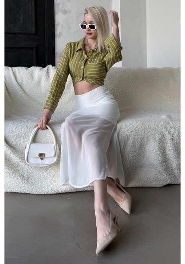 Madmext Madmext Beyaz Şifon Kadın Etek Mg2340 Beyaz