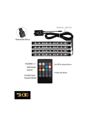 Oto Araç Içi Ayak Altı Led Aydınlatma 12 led Kumandalı Oto Şerit