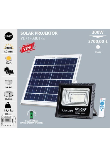 Noas 300w Solar Projektör Beyaz Yl71-0301-s