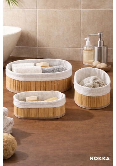 3'lü Bambu Sepet / Çok Amaçlı Bambu Sepet Seti, Oval Diğer